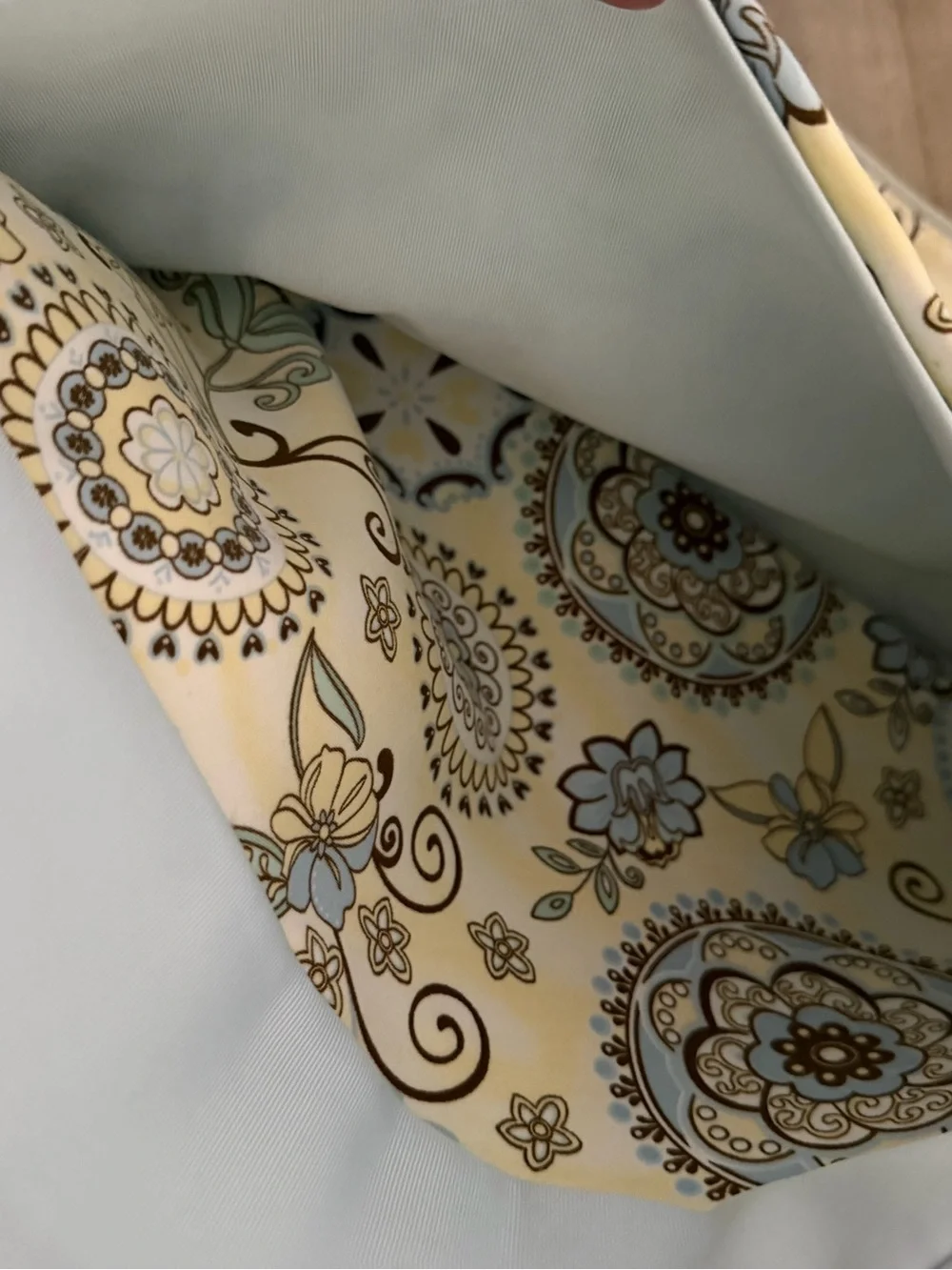 Cream Paisley Baby Crossbody Diaper Bag with Pale Blue Accents